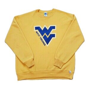 Vintage 90s Russell Athletic West Virginia 2XL USA Made Mens Yellow Sweatshirt